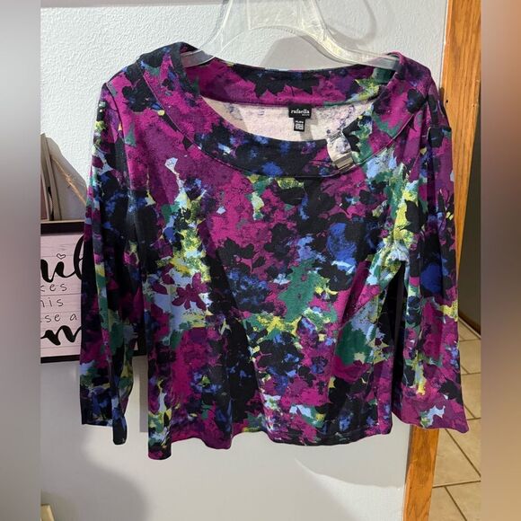 Rafaella 3/4 Sleeve Top Size Petite Large Multi Color - Picture 1 of 6